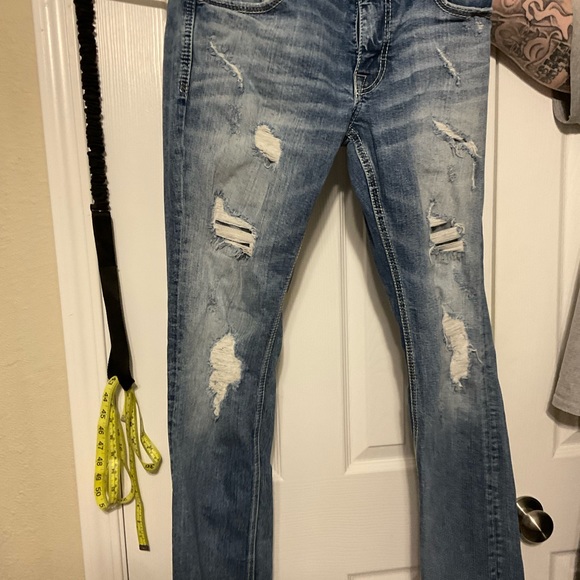 Mens bke denim distressed jeans - Picture 4 of 5